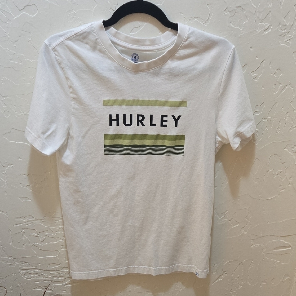 3/$10 Hurley White Tee with Olive Stripes